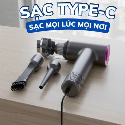 Máy Hút Bụi Cầm Tay Mini Tekyomi EG-122 - Công Suất 200W, Lực Hút 20.000Pa, Pin 5000mAh, 4in1 Hút/Thổi/Bơm/Chân Không