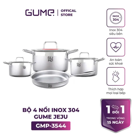 Bộ Nồi Inox 304 4 Món GUME Jeju GMP-3544 - Nồi Bền Chắc, Thiết Kế Sang Trọng, Đáy 5 Lớp Tiết Kiệm Năng Lượng, Đa Năng Cho Bếp Việt
