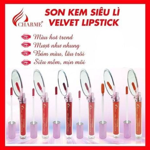 Son Kem Lì Charme Velvet Lipstick Đỏ Tươi - Độ Bám Màu Cao, Thiết Kế Sang Trọng, Phù Hợp Mọi Da, Sắc Đẹp Rạng Ngời