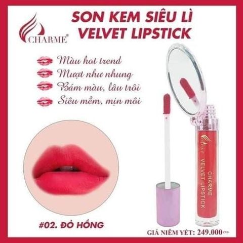 Son Kem Lì Charme Velvet Lipstick Đỏ Tươi - Độ Bám Màu Cao, Thiết Kế Sang Trọng, Phù Hợp Mọi Da, Sắc Đẹp Rạng Ngời