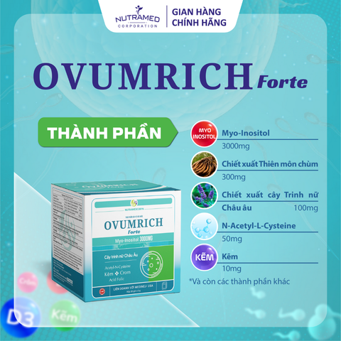 Viên uống Ovumrich Forte hỗ trợ Myo-Inositol, vitamin và khoáng chất cho phụ nữ chuẩn bị mang thai - Hộp 30 gói 5g