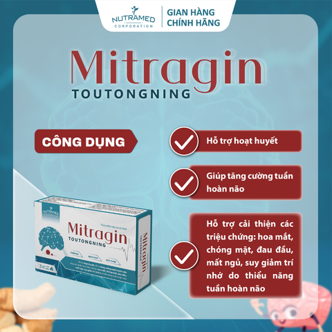 Viên Uống Mitragin Nutramed - Hỗ Trợ Tăng Cường Tuần Hoàn Não, Cải Thiện Trí Nhớ, Giảm Đau Đầu, Mất Ngủ - 30 Viên