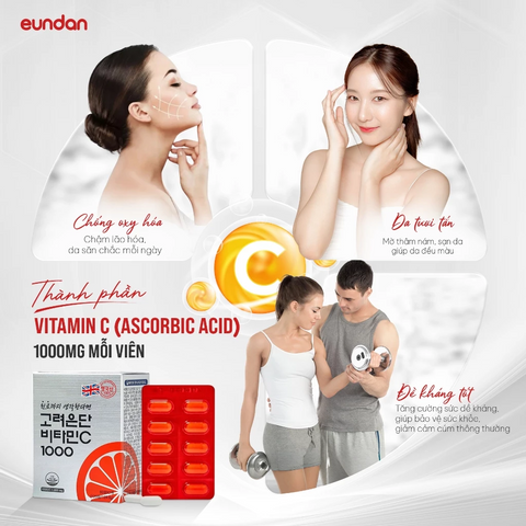 Viên Uống Eundan Vitamin C 1000mg Hàn Quốc – Tăng Cường Hệ Miễn Dịch, Làm Đẹp Da, Hộp 120 Viên 410331