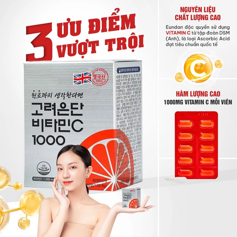 Viên Uống Eundan Vitamin C 1000mg Hàn Quốc – Tăng Cường Hệ Miễn Dịch, Làm Đẹp Da, Hộp 120 Viên