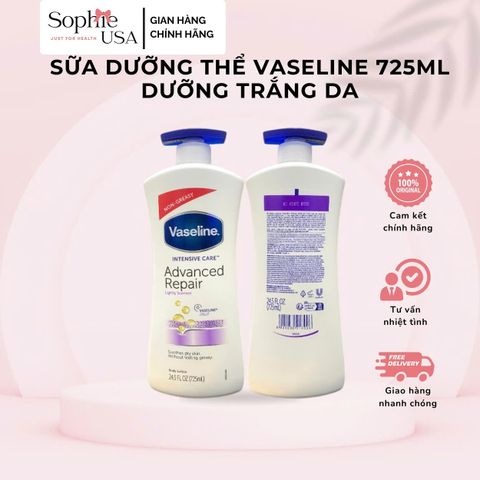 Dưỡng Thể Vaseline Healthy White 725ml - Kem Dưỡng Trắng Da Nguyên Liệu Từ Mỹ, Nuôi Dưỡng Da, Làm Sáng, Cải Thiện Tình Trạng Da