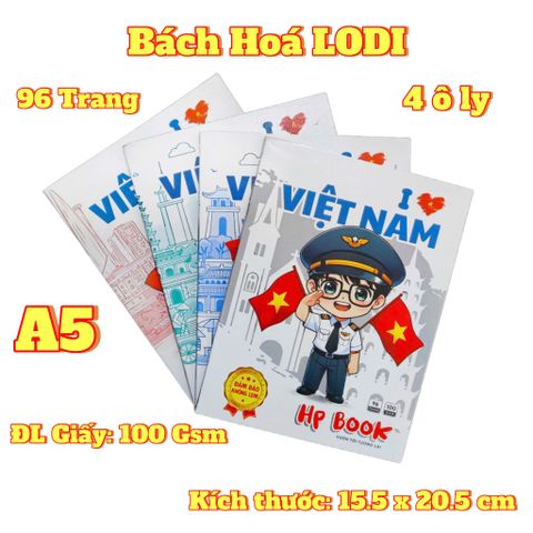 Tập Học Sinh A5 Cao Cấp 96 Trang - 4 Ô Ly Caro, Định Lượng 100Gsm, Giấy Trắng Độ Sạch Cao - Văn Phòng Phẩm Chính Hãng