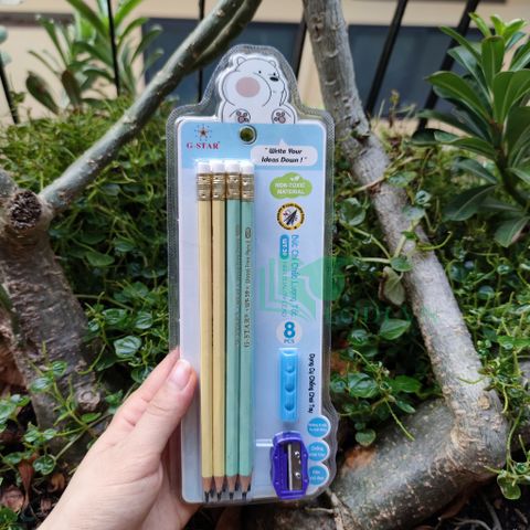 Bộ 08 Bút Chì G-Star WT-39 Kèm Đồ Chuốt và Dụng Cụ Định Vị Tư Thế Viết Cho Bé - Giúp Tập Viết Đẹp và Đúng Cách