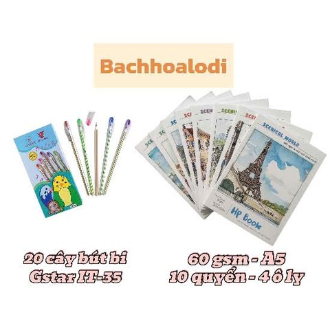 Combo 10 Quyển Tập Học Sinh A5 60gsm Mỏng + Hộp 20 Bút Bi IT-35 Chất Lượng Cao - Bảo Bật Sức Khỏe Cho Học Tập