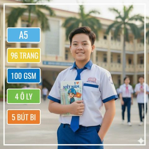 Combo 10 Quyển Tập Học Sinh Cao Cấp A5 100Gsm - 96 Trang 4 Ô Ly + 5 Bút Bi Nến IT35 Chính Hãng Ấn Độ