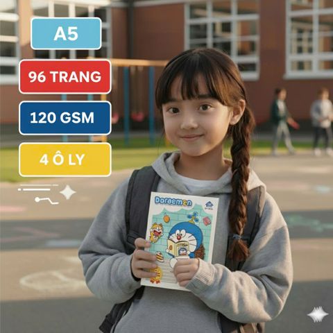 Tập Học Sinh Cao Cấp A5 Doraemon 96 Trang - Bộ 5 Quyển 120gsm 4 Ô Ly, Giấy Viết Không Lem, Học Tập Tiện Lợi