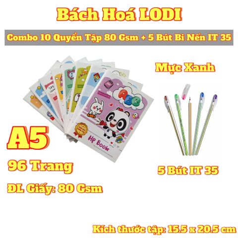 Combo 10 Quyển Tập A5 80Gsm 96 Trang 4 Ôly + 5 Bút Bi Nến IT35 - Vở Học Sinh Cao Cấp, Dụng Cụ Học Tập Tiện Lợi