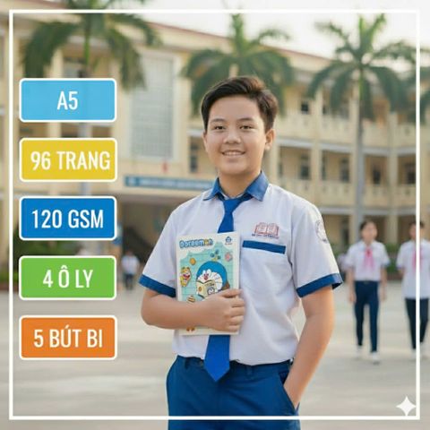 Combo 10 Tập Học Sinh Cao Cấp 120GSM 96 Trang A5 - Bao Gồm 5 Bút Bi Nến IT35 Chất Lượng Ấn Độ, Giấy Viết Không Lem
