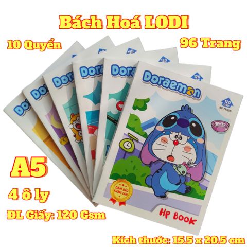 Tập Học Sinh A5 Cao Cấp Doraemon 96 trang - 10 Quyển 120Gsm, Vở Học Sinh Chất Lượng Cao, Không Lem, Thiết Kế Đẹp, Việt Nam