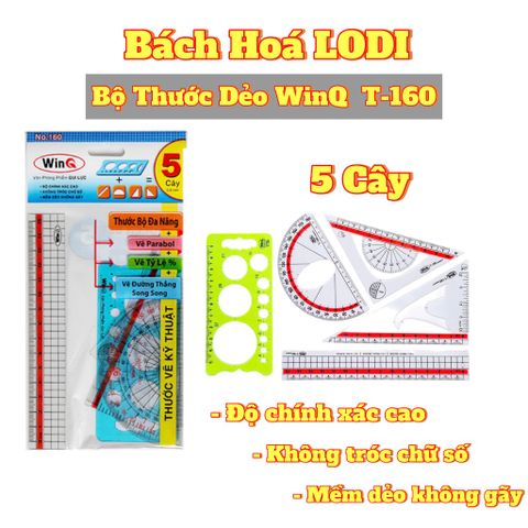 Bộ Thước Học Sinh 5 Món Nhựa Dẻo Bền Bỉ - Dụng Cụ Học Tập Thiết Kế Gọn Gàng Cho Tiểu Học, Hình Học, Vẽ, Đo Lường