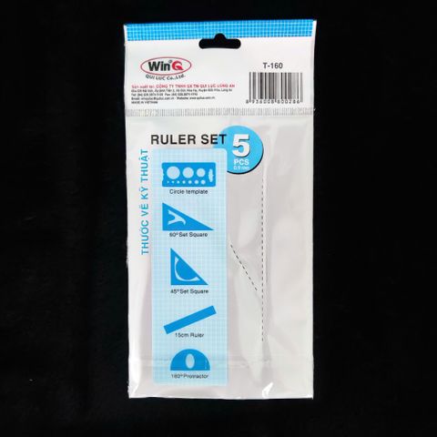 Bộ Thước Học Sinh 5 Món Nhựa Dẻo Bền Bỉ - Dụng Cụ Học Tập Thiết Kế Gọn Gàng Cho Tiểu Học, Hình Học, Vẽ, Đo Lường