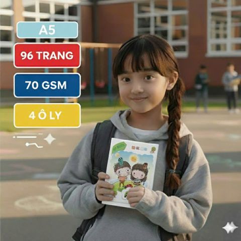 Bộ 10 Tập Học Sinh A5 96 Trang 70gsm - Vở Học Sinh 4 Ô Ly Chất Lượng Cao, Dễ Viết, Giấy Mịn Màu Sắc Tươi Sáng