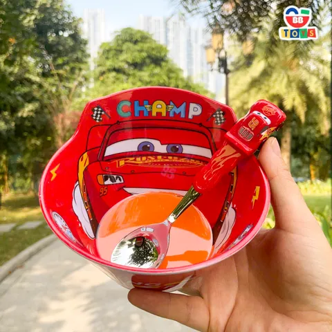 Bộ Dụng Cụ Ăn Uống Cho Bé McQueen Ô Tô Nhựa Melamine - Cốc, Bát, Thìa, Khay, An Toàn, Dễ Dàng Vệ Sinh, Quà Tặng Bé Yêu