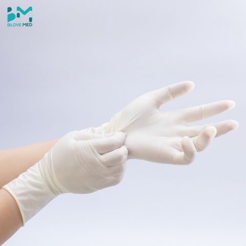 Găng tay y tế Latex có bột VGlove Khải Hoàn màu trắng - Hộp 100 chiếc, dùng một lần, an toàn cho sức khỏe