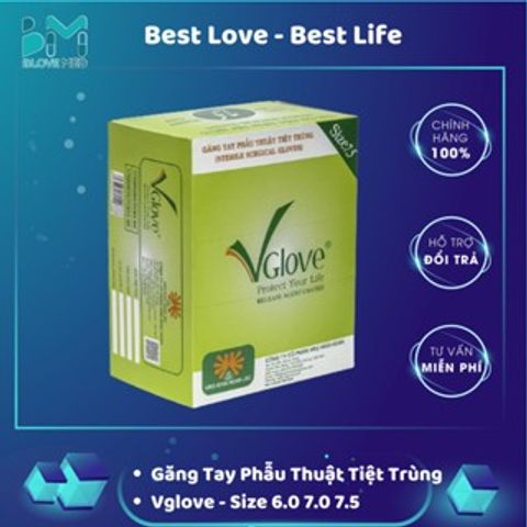 Găng tay y tế phẫu thuật tiệt trùng Vglove Khải Hoàn Size 6.0-7.5 - Bảo vệ tay chuyên dụng, ngăn ngừa lây nhiễm, chất lượng cao