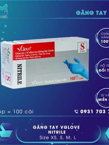 Găng tay Nitrile không bột Vglove màu xanh - Găng tay y tế dùng một lần, độ bám cao cho chế biến thực phẩm và chăm sóc sức khỏe