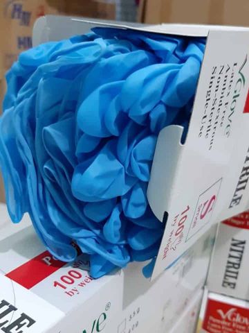 Găng tay Nitrile không bột Vglove màu xanh - Găng tay y tế dùng một lần, độ bám cao cho chế biến thực phẩm và chăm sóc sức khỏe