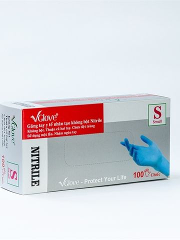 Găng tay Nitrile không bột Vglove màu xanh - Găng tay y tế dùng một lần, độ bám cao cho chế biến thực phẩm và chăm sóc sức khỏe