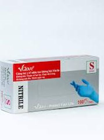Găng tay Nitrile không bột Vglove màu xanh - Găng tay y tế dùng một lần, độ bám cao cho chế biến thực phẩm và chăm sóc sức khỏe