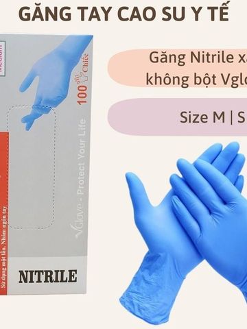 Găng tay Nitrile không bột Vglove màu xanh - Găng tay y tế dùng một lần, độ bám cao cho chế biến thực phẩm và chăm sóc sức khỏe
