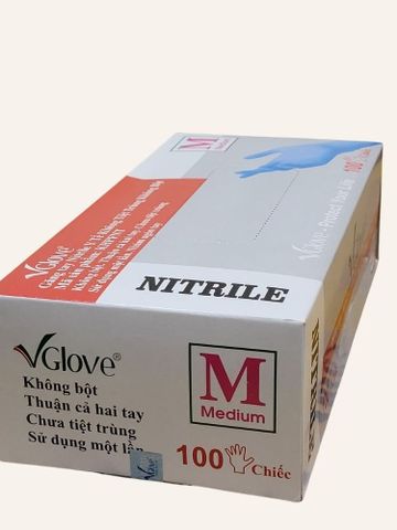 Găng tay Nitrile không bột Vglove màu xanh - Găng tay y tế dùng một lần, độ bám cao cho chế biến thực phẩm và chăm sóc sức khỏe