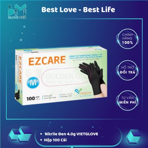 Găng Tay Y Tế Nitrile Không Bột Màu Đen 4.0g VIETGLOVE - Hộp 100 Chiếc, Độ Dẻo Dai Cao, Chống Trơn Trượt, An Toàn Vệ Sinh