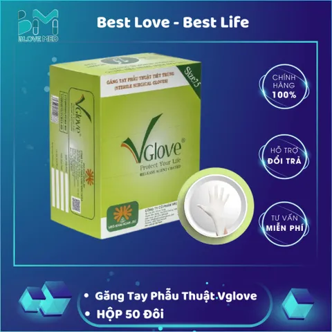 Găng tay y tế phẫu thuật tiệt trùng Vglove Khải Hoàn Size 6.0, 7.0, 7.5 - Bảo vệ sức khỏe, ngăn ngừa lây nhiễm bệnh