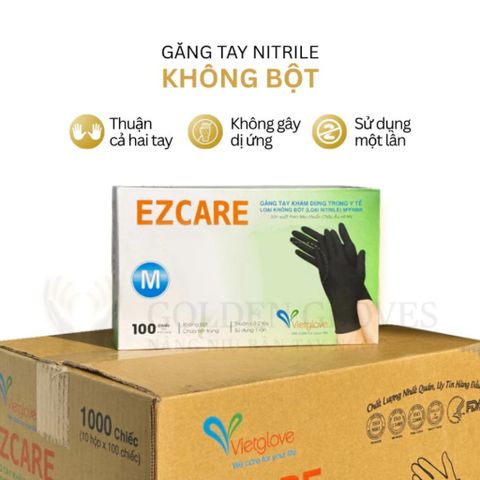 Thùng 10 Hộp Găng Tay Nitrile Không Bột VIETGLOVE Đen - An Toàn Vệ Sinh Trong Chế Biến Thực Phẩm và Dịch Vụ Spa