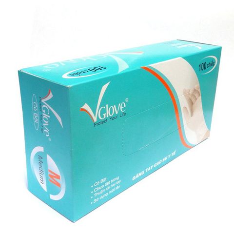 Găng Tay Y Tế Latex Có Bột Vglove Khải Hoàn Màu Trắng - Thùng 10 Hộp 100 Chiếc Dùng 1 Lần, Không Tiệt Trùng, An Toàn Cho Sức Khỏe