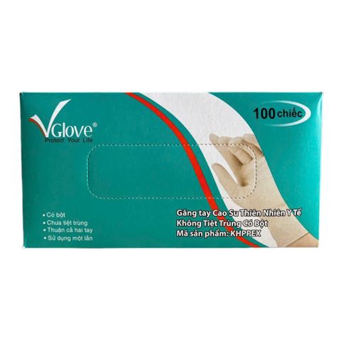 Găng Tay Y Tế Latex Có Bột Vglove Khải Hoàn Màu Trắng - Thùng 10 Hộp 100 Chiếc Dùng 1 Lần, Không Tiệt Trùng, An Toàn Cho Sức Khỏe