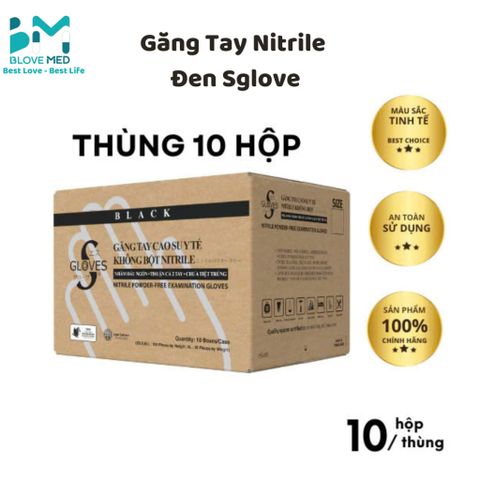 Thùng 1000 Chiếc Găng tay cao su nitrile màu đen Sgloves