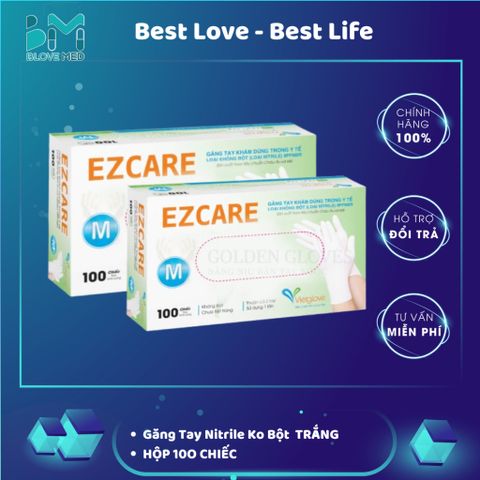 Găng Tay Y Tế Nitrile Không Bột Màu Trắng EZCARE VIETGLOVE (Hộp 100)