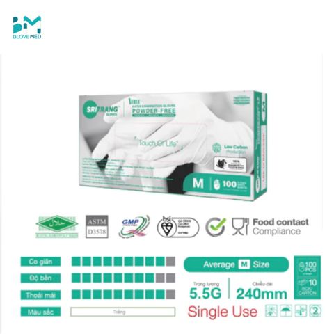 Găng tay y tế Latex không bột 5.5g đủ Size SriTrang Sglove - Hàng chính hãng