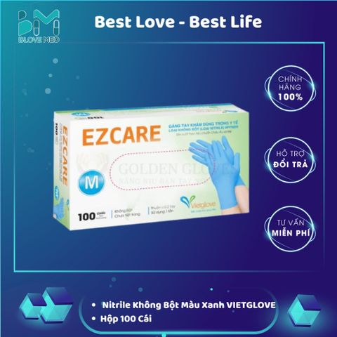 Găng Tay Y Tế Nitrile Không Bột Màu Xanh VIETGLOVE - Hộp 100 Chiếc
