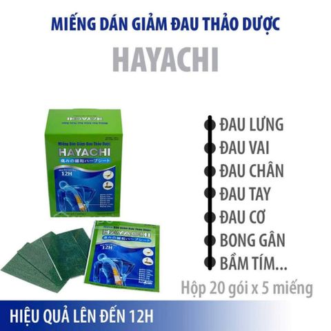 Miếng Dán Giảm Đau Thảo Dược Hayachi 12h - Chữa Bầm Tím, Bong Gân, Đau Lưng, Đau Cơ Khớp - Sử Dụng Ngoài Da, An Toàn Hữu Hiệu