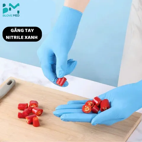 Găng tay y tế cao su Nitrile xanh Sglove không bột 3.5g Thùng 10 hộp
