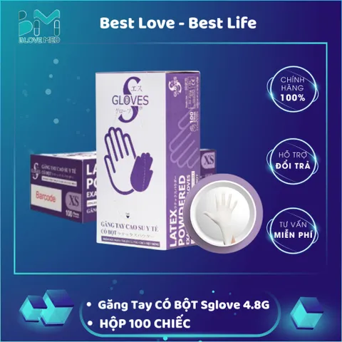 Găng Tay Y Tế Latex Có Bột SGlove Sri Trang - Hộp 100 Chiếc, Siêu Dai, Độ Bền Cao, Chuyên Dụng Cho Ngành Thực Phẩm, Y Khoa