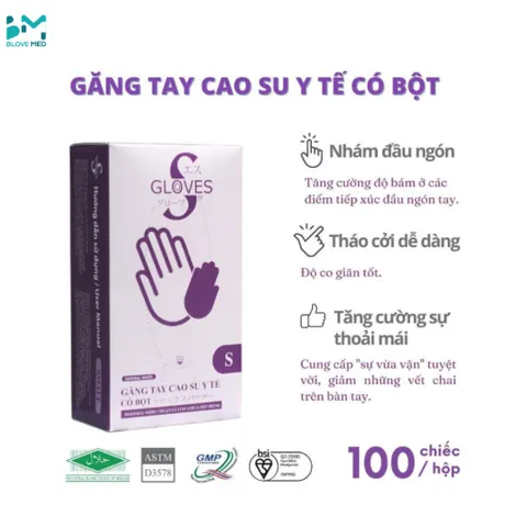 Găng Tay Y Tế Latex Có Bột SGlove Sri Trang - Hộp 100 Chiếc, Siêu Dai, Độ Bền Cao, Chuyên Dụng Cho Ngành Thực Phẩm, Y Khoa