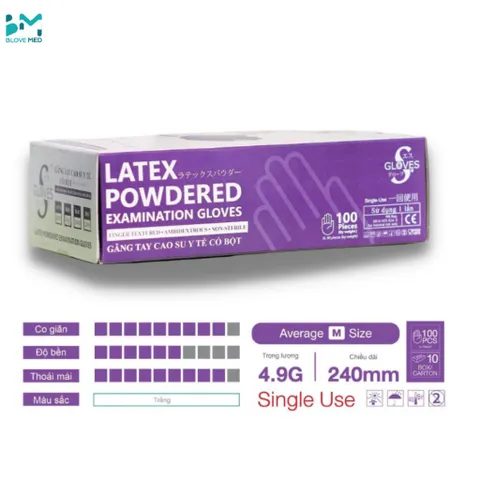 Găng Tay Y Tế Latex Có Bột SGlove Sri Trang - Hộp 100 Chiếc, Siêu Dai, Độ Bền Cao, Chuyên Dụng Cho Ngành Thực Phẩm, Y Khoa