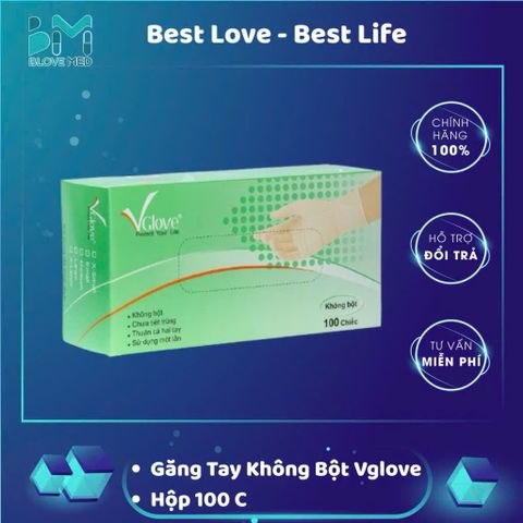 Găng Tay Y Tế Latex Không Bột Vglove Khải Hoàn - Hộp 100 Chiếc, An Toàn Cho Sức Khỏe, Bảo Vệ Tay Trong Hoạt Động Y Khoa
