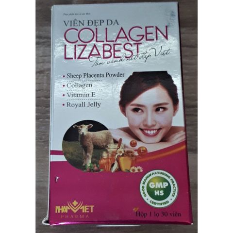 Viên uống bổ sung collagen Lizabest - Hỗ trợ làm đẹp da, giảm lão hóa, tăng độ đàn hồi - Nhật Việt Pharma - Hộp 30 viên