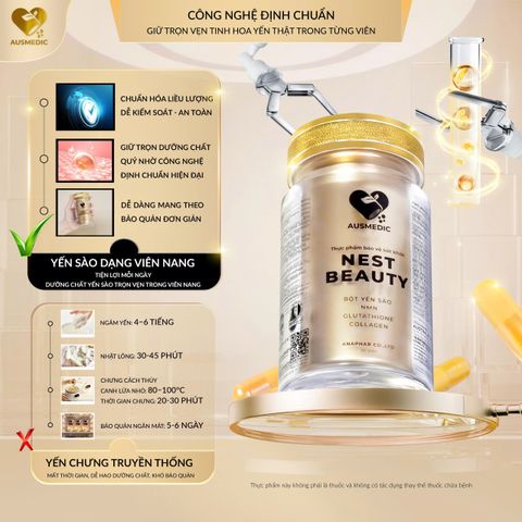 Viên Uống Yến Sào Trẻ Hóa Da Đa Tầng Nest Beauty - Công Thức Úc, Bổ Sung Collagen, Glutathione, Dưỡng Da Từ Gốc Rễ, 90 Viên/Hộp