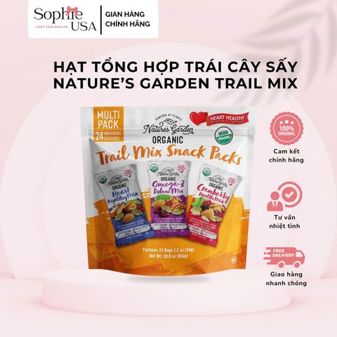 Hạt Mix Trái Cây Sấy Hữu Cơ Nature's Garden - Snack Packs 816g (24 Gói Nhỏ) - Thơm Ngon, Bổ Dưỡng, Lành Mạnh