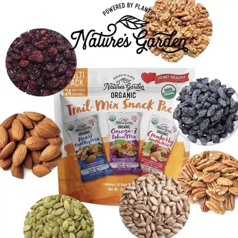 Hạt Mix Trái Cây Sấy Hữu Cơ Nature's Garden - Snack Packs 816g (24 Gói Nhỏ) - Thơm Ngon, Bổ Dưỡng, Lành Mạnh