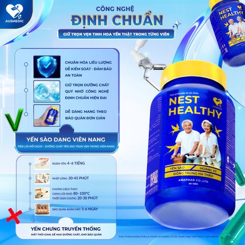 Viên Uống Yến Sào Nest Healthy Ausmedic - Tăng Cường Miễn Dịch, Cải Thiện Giấc Ngủ, 22.500MG Yến Sào, Phù Hợp Cho Mọi Đối Tượng