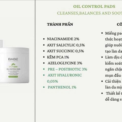 Toner Pad BABE Stop AKN Kiểm Soát Dầu và Giảm Mụn - Sản Phẩm Chăm Sóc Da Hàng Đầu từ Tây Ban Nha